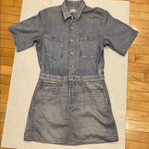 RAG & BONE Silky Light Blue Denim Look Mini Dress with short sleeves Size Medium - Picture 3 of 17